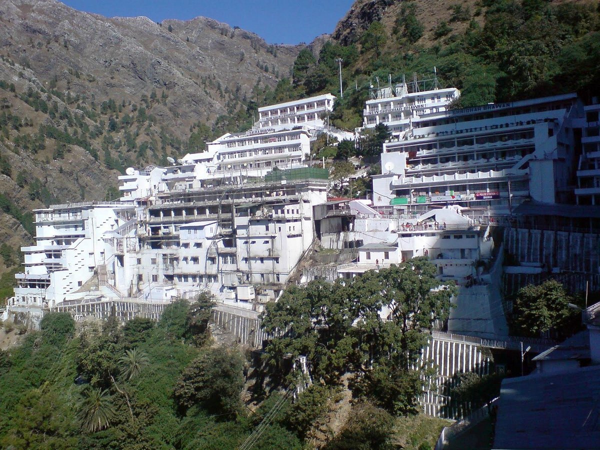 Katra town with Trikuta mountains and Vaishno Devi temple in background