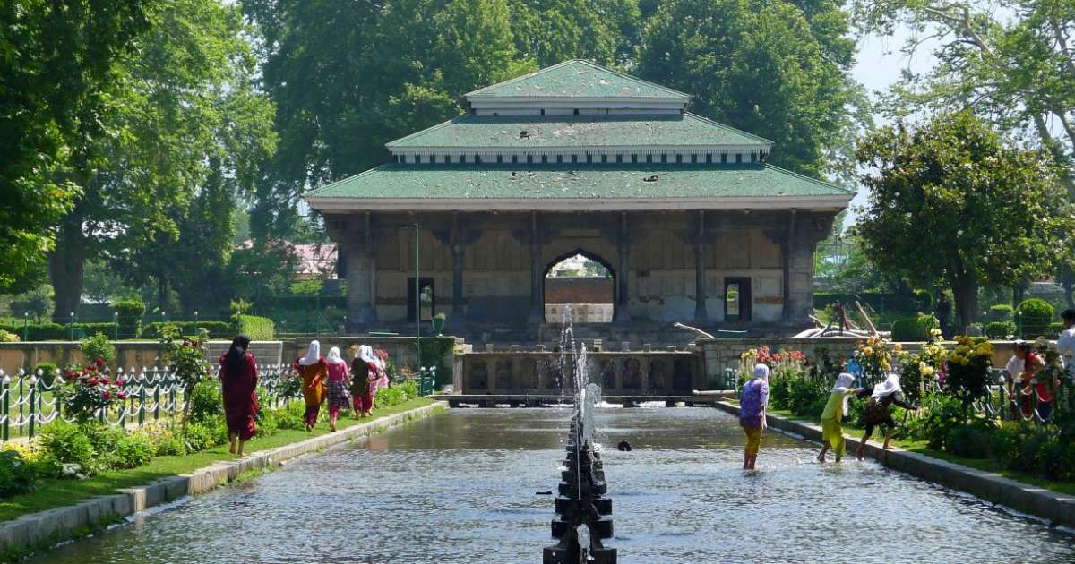 Shalimar Bagh Mughal garden with terraced fountains and chinar trees